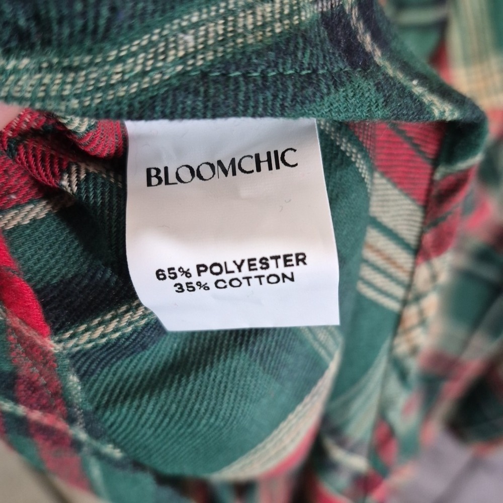 BloomChic Green Red Plaid Flannel‎ Button Front Shirt Dress Plus Sz 18-20 New - Picture 12 of 13